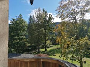 a view of a yard with trees and a fence at Appart Burgwies ink Nationalpark Sommercard in Stuhlfelden