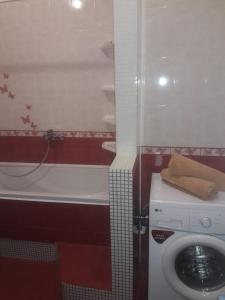 ヘルソンにあるApartment - Nebesnoi Sotni Streetのバスルーム(洗濯機、バスタブ付)