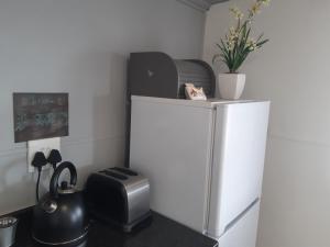 a kitchen with a refrigerator and a toaster at Little Camelot in Langebaan