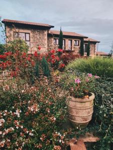 um jardim com flores em frente a uma casa em La Fuentona de Santillana em Santillana del Mar