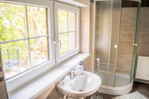 un bagno con lavandino e finestra di Ubytovanie V Súkromí Samuel a Myjava