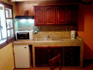 a small kitchen with a sink and a microwave at Sunrise Apartments in Palekastron