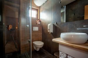 a bathroom with a sink and a toilet and a shower at Chalet Vrhovi Kopaonika in Kopaonik +50 photos