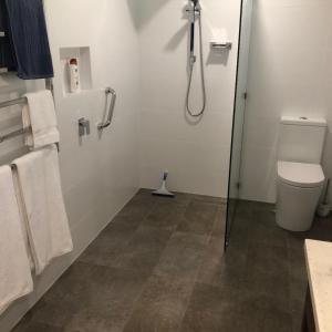 a bathroom with a shower and a toilet at The Hideaway Luxury B&B Retreat in Armadale