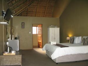 a bedroom with a large bed and a television at Aero Airport Lodge in Kempton Park