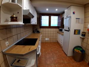 uma cozinha com uma bancada e um frigorífico em La Serrana de la Vera Casa Rural em Garganta la Olla