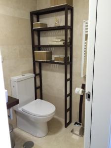 La salle de bains est pourvue de toilettes et d'une étagère à côté. dans l'établissement Felix Saenz by Luma, à Malaga