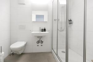 un bagno con wc, lavandino e doccia di AirHosted - Lucerne City Centre a Lucerna Altre 41 foto