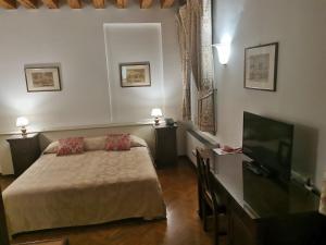 um quarto com uma cama e uma televisão de ecrã plano em Hotel Riviera dei Dogi em Mira