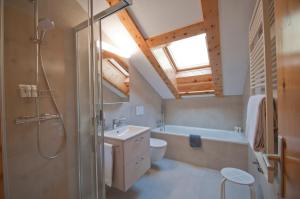 a bathroom with a shower and a sink and a toilet at Dent Blanche in Zermatt