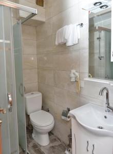 a bathroom with a toilet and a sink at Bilgic Hotel in Kırklareli