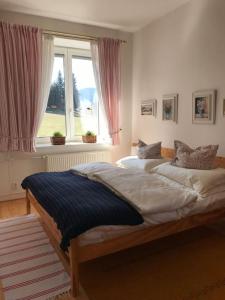 a bedroom with two beds in front of a window at Apartmán Velké Karlovice in Velké Karlovice
