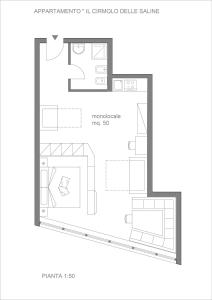 a floor plan of a small apartment at Il Cirmolo delle Saline in Falcade