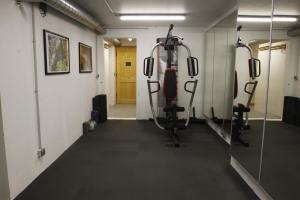 une salle de sport avec des tapis de course dans l'établissement Chalet Brio, à Samoëns