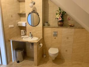 a bathroom with a sink and a toilet at Motel u Olka in Boczów