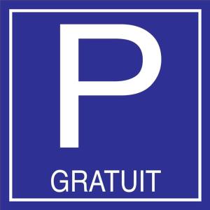 a blue parking sign with the letter p and the word gratitude at GITE LA HOUBLONNIÈRE STANDING et CONFORT à COLMAR in Colmar