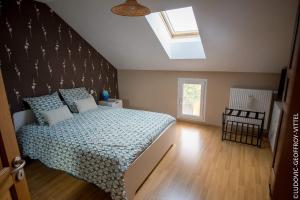 a bedroom with a bed and a skylight at Le Nid d'Alex Spa , Rando et table d'hôte in Autigny-la-Tour