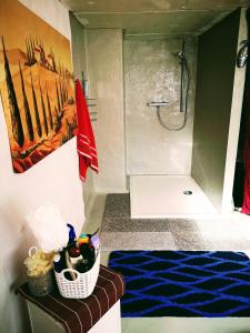 Home Nicoletta في Spechtsbrunn: حمام صغير مع دش ومغسلة