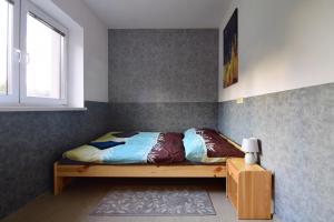 a bedroom with a bed and a window at Bungalov v Beskydech in Frenštát pod Radhoštěm