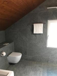a bathroom with a white toilet and a sink at Casa in Selva in Cavergno