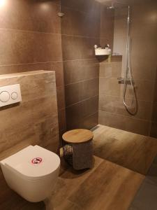 een badkamer met een toilet en een douche bij De Eppenbeek in Swalmen