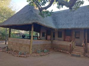 Cabaña con techo de paja y escaleras delante en Nthakeni Bush & River Camp, en Pafuri Gate