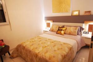ein Schlafzimmer mit einem großen Bett in einem Zimmer in der Unterkunft Appartement Premium, proche Faculté & Centre Ville in Perpignan