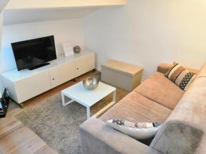 ein Wohnzimmer mit einem Sofa und einem Flachbild-TV in der Unterkunft An So Nice Flat in Nizza