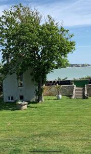 a tree in a yard next to a house at Chalet TOUSVENTS in Saint-Georges-de-Didonne