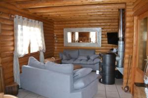 a living room with two couches and a television at Chalet POMMAT in La Tania