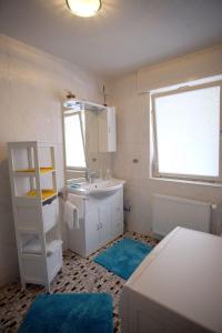 ein Bad mit einem Waschbecken und einem Spiegel in der Unterkunft Ferienwohnung Heinzelmann in Baden-Baden
