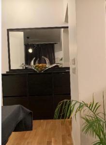 un espejo encima de un tocador en una habitación en Agréable Logement à Vierzon, en Vierzon
