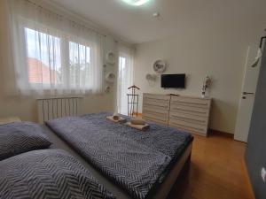 1 dormitorio con 2 camas y TV de pantalla plana en Zagreb Lodge Apartment, en Zagreb