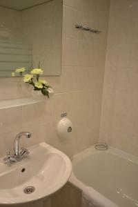 a bathroom with a sink and a bath tub with a sink at A-Austerlitz Hotel in Brno