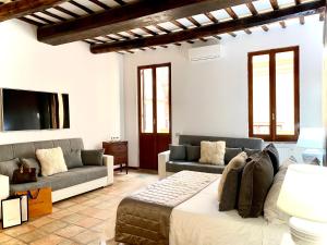 Una sala de estar con un sofá y un televisor. en Fontana Di Trevi Luxury Apartments, en Roma