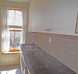 uma cozinha com um lavatório e uma janela em Riverhouse Extended Stay Apartment em Jersey City