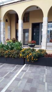 Un bâtiment avec quelques fleurs devant lui dans l'établissement Camere Al Veliero, à Gardone Riviera