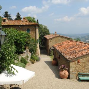 an alleyway in an old stone building with flowers at Borgo Rapale in Rapale