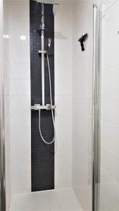 ein Bad mit einer Dusche und einer Glastür in der Unterkunft Ferienwohnungen Hankenstraße in Bremen