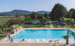 a large swimming pool with people in a resort at Hotel Terme Leonardo in Abano Terme