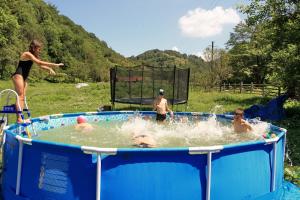a group of people playing in a swimming pool at Pensiunea Dacica in Boşorod