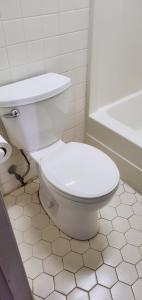a bathroom with a toilet and a tub and a toilet at Palmetto Inn in Estill +6 photos