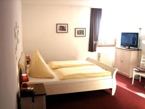 a bedroom with a bed and a tv in it at Rhodaer Grund in Erfurt
