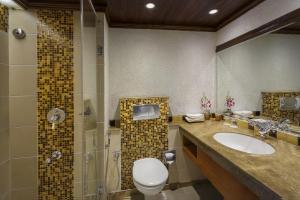 a bathroom with a toilet and a sink and a shower at Lazy Lagoon, Baga A Lemon Tree Resort, Goa in Baga