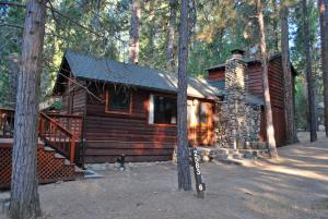 a log cabin in the middle of the woods at 6 Squirrels Nest in Wawona