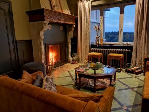 a living room with a couch and a fireplace at La Villa du Pré Du Cerf---------- TARIF PREFERENTIEL 2 NUITS------- in Spa