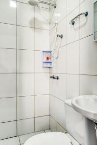 a bathroom with a shower and a toilet and a sink at HOTEL PAULISTANO Center Norte in Sao Paulo