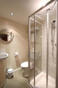 een badkamer met douche, toilet en wastafel bij Portbyhan Hotel in Looe