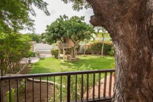 a view of a park from a balcony with a tree at Smileys Apartment in Willemstad