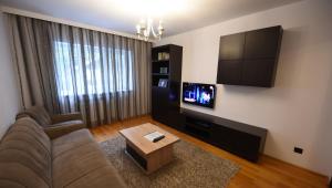 - un salon avec un canapé et une télévision dans l'établissement Nordic, à Suceava